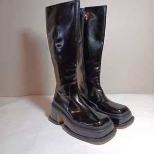 Black Platform Knee-High Boots - Women